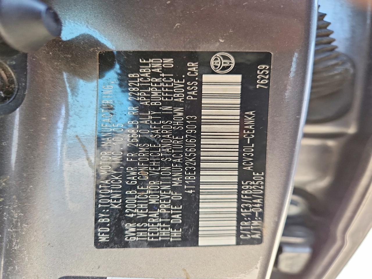 2006 Toyota Camry Le Gray vin: 4T1BE32K56U679013