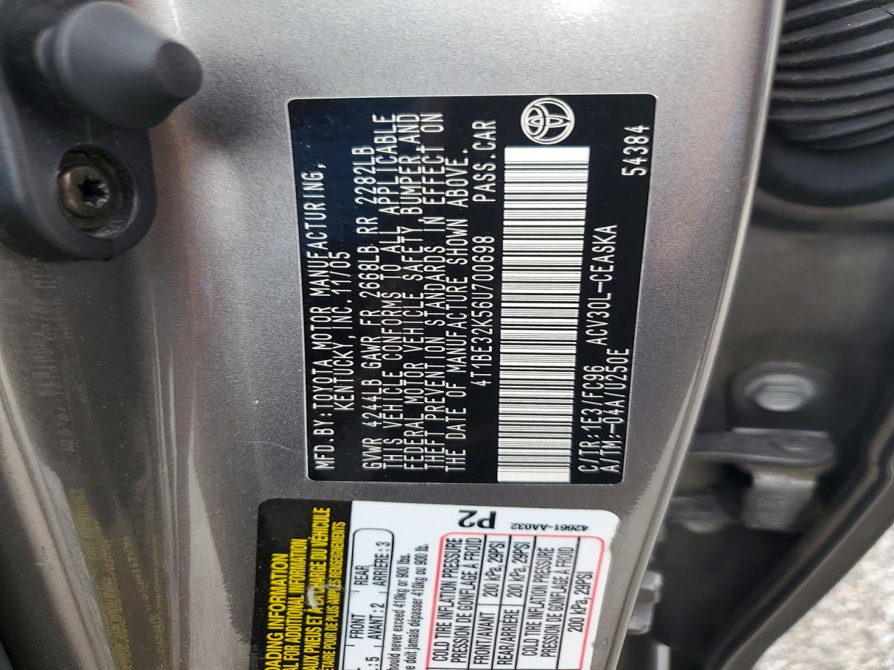 2006 Toyota Camry Se Gray vin: 4T1BE32K56U700698
