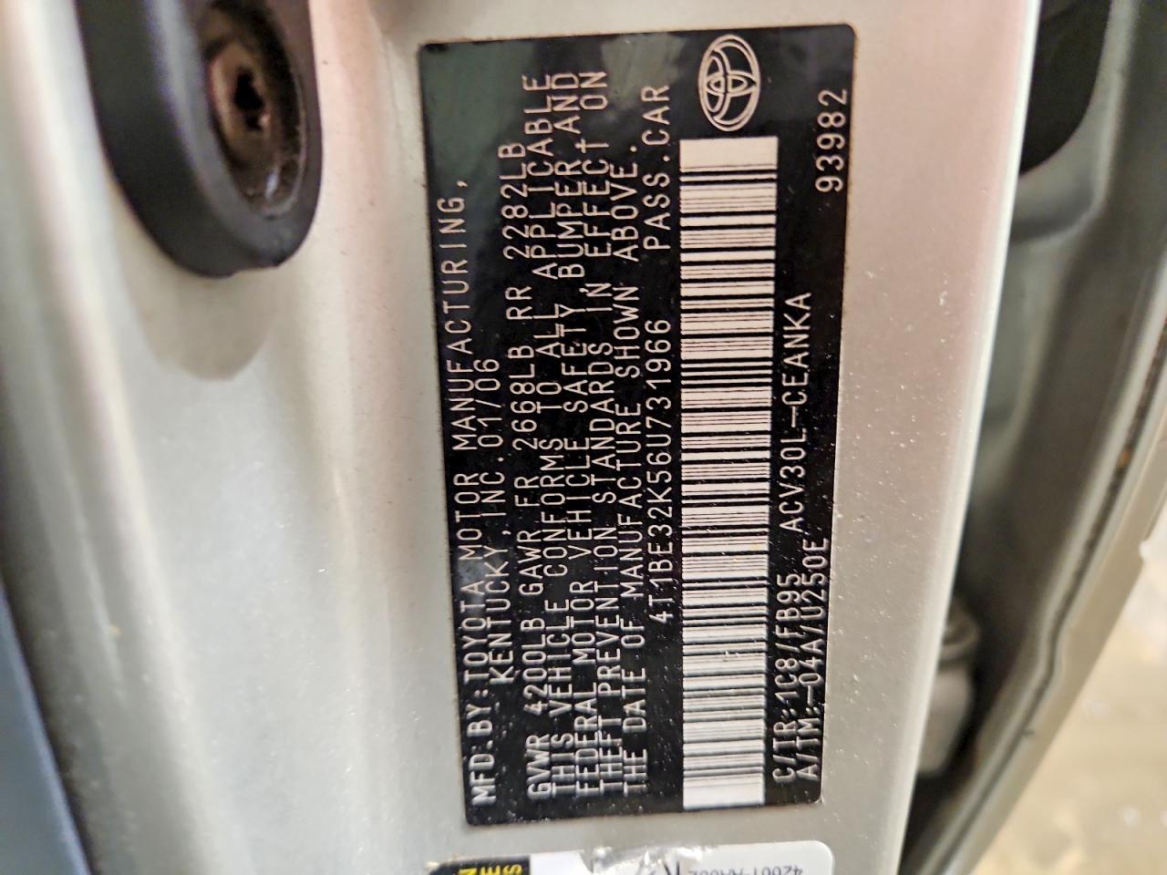 2006 Toyota Camry Le Silver vin: 4T1BE32K56U731966