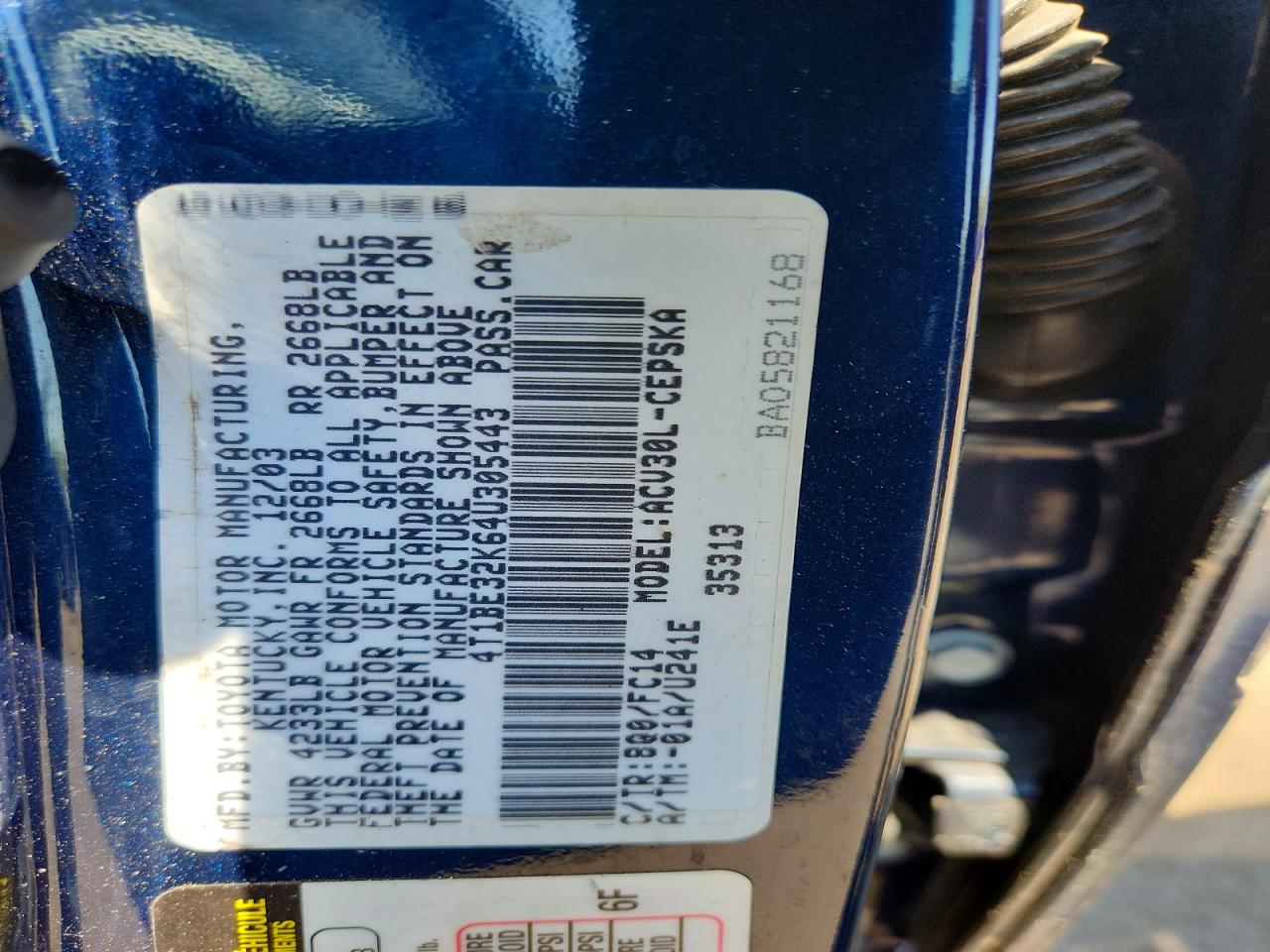 2004 Toyota Camry Se Blue vin: 4T1BE32K64U305443