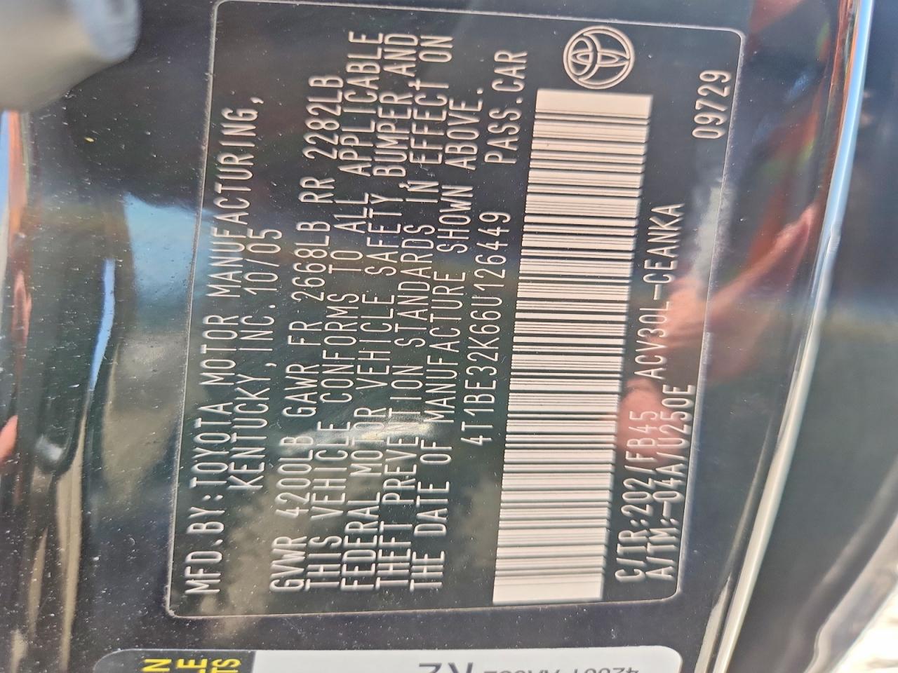 2006 Toyota Camry Le Черный vin: 4T1BE32K66U126449
