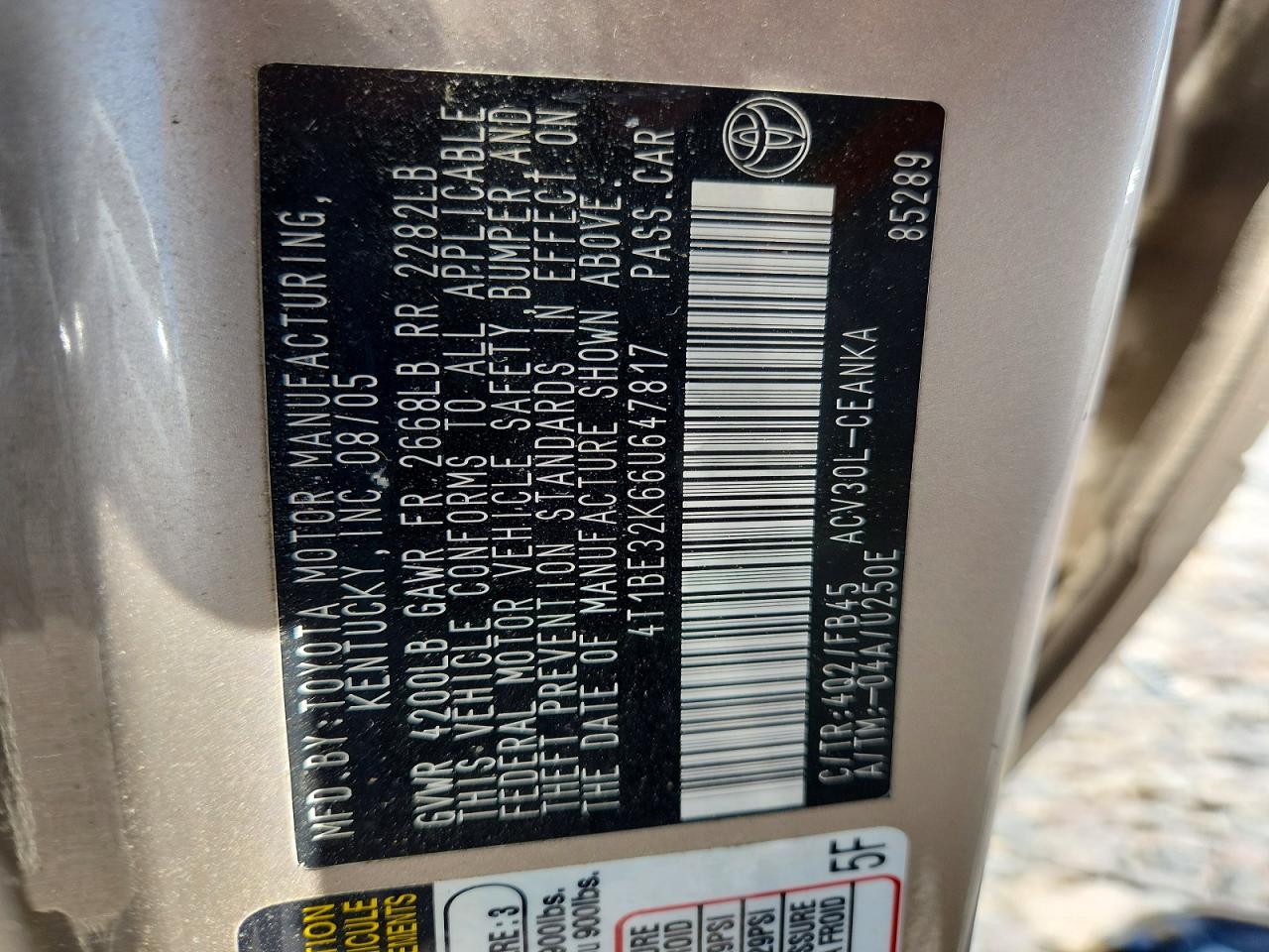 2006 Toyota Camry Le Beige vin: 4T1BE32K66U647817