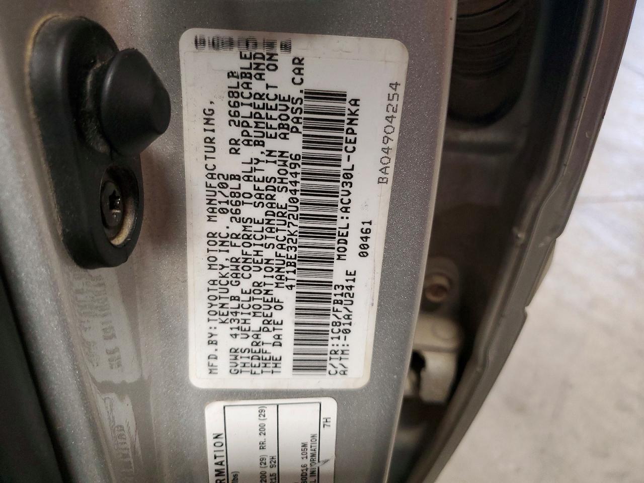 2002 Toyota Camry Le Серебряный vin: 4T1BE32K72U044496