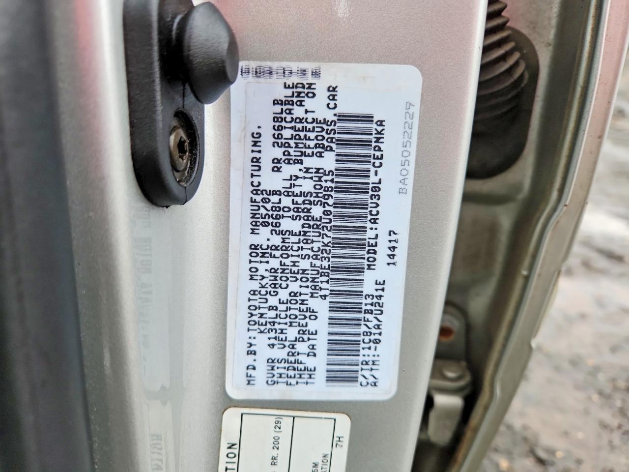2002 Toyota Camry Le Silver vin: 4T1BE32K72U079815