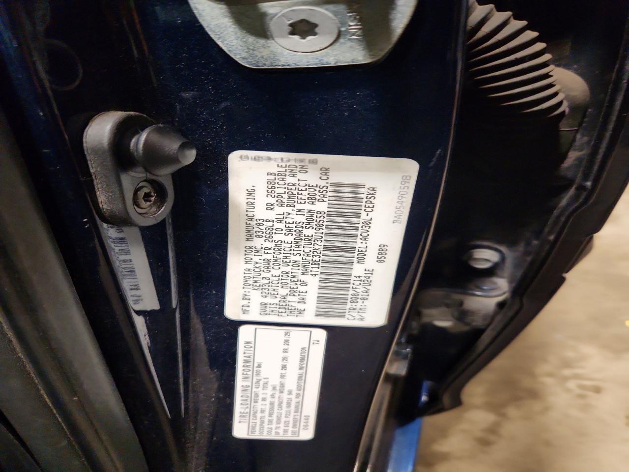 2003 Toyota Camry Se Blue vin: 4T1BE32K73U190558