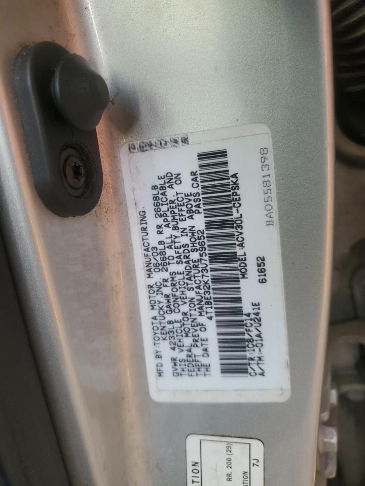 2003 Toyota Camry Silver vin: 4T1BE32K73U759652