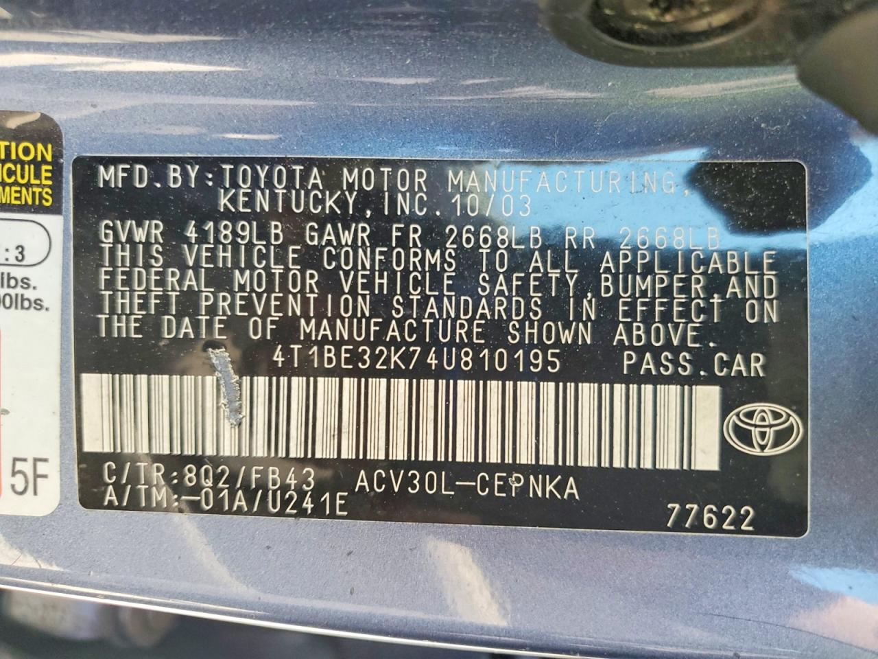 2004 Toyota Camry Le Синий vin: 4T1BE32K74U810195