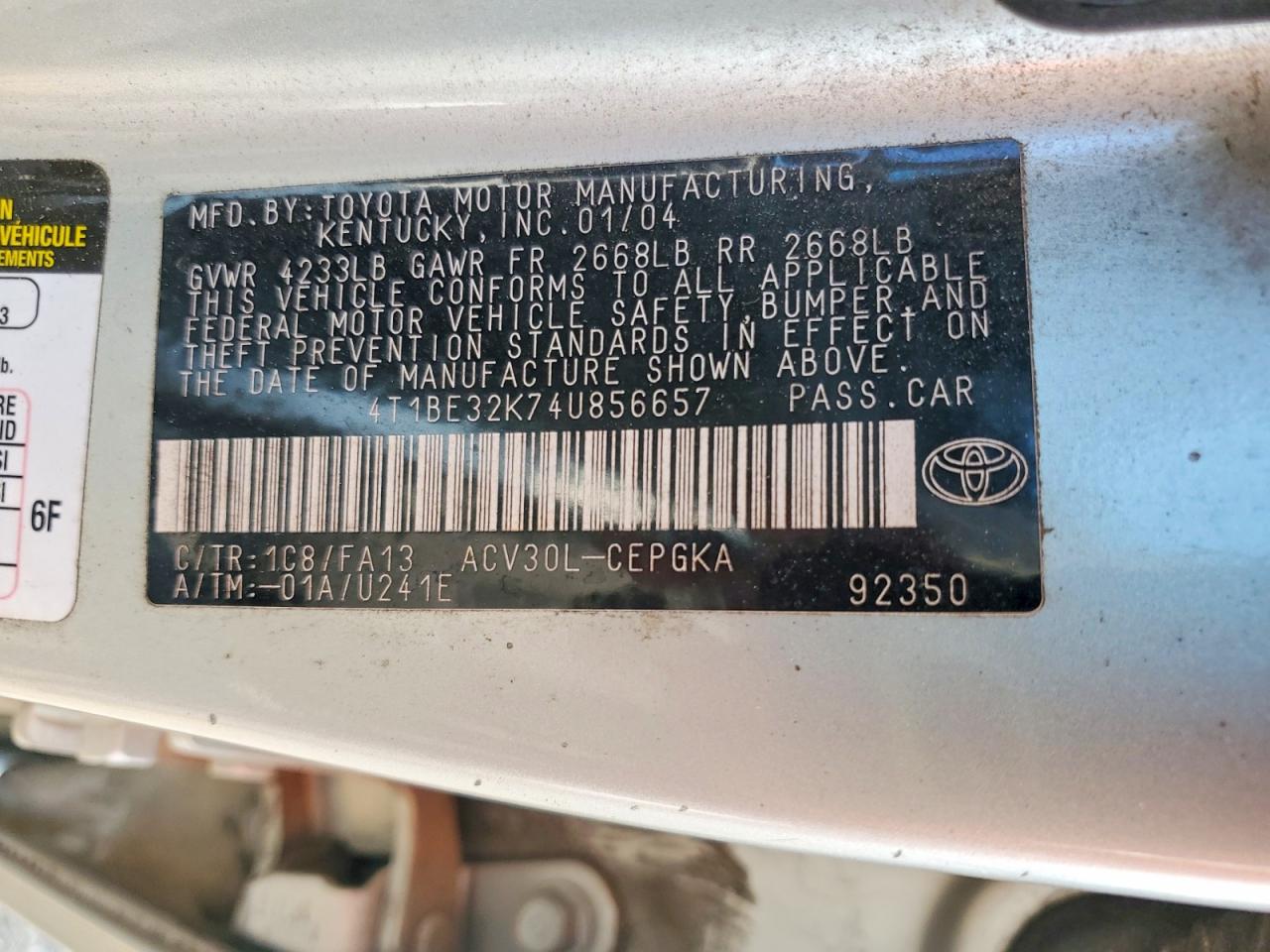 2004 Toyota Camry Xle Silver vin: 4T1BE32K74U856657