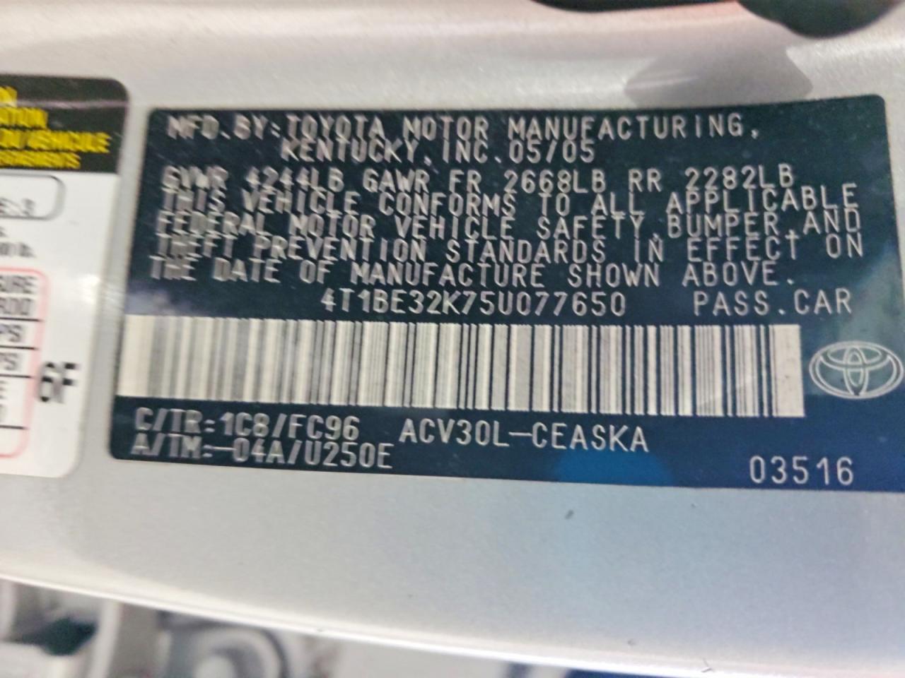 2005 Toyota Camry Se Silver vin: 4T1BE32K75U077650