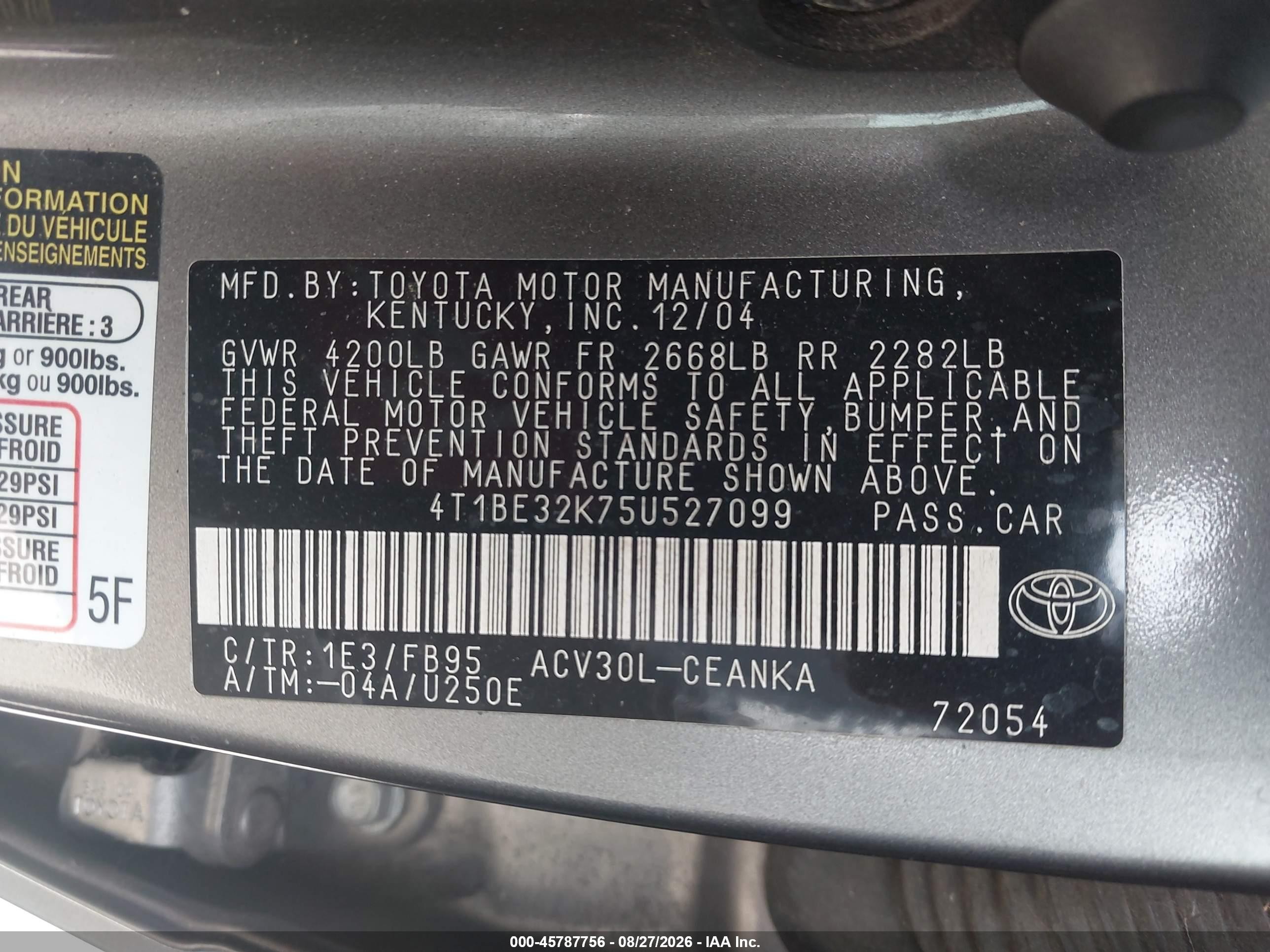 2005 Toyota Camry Le Brown vin: 4T1BE32K75U527099