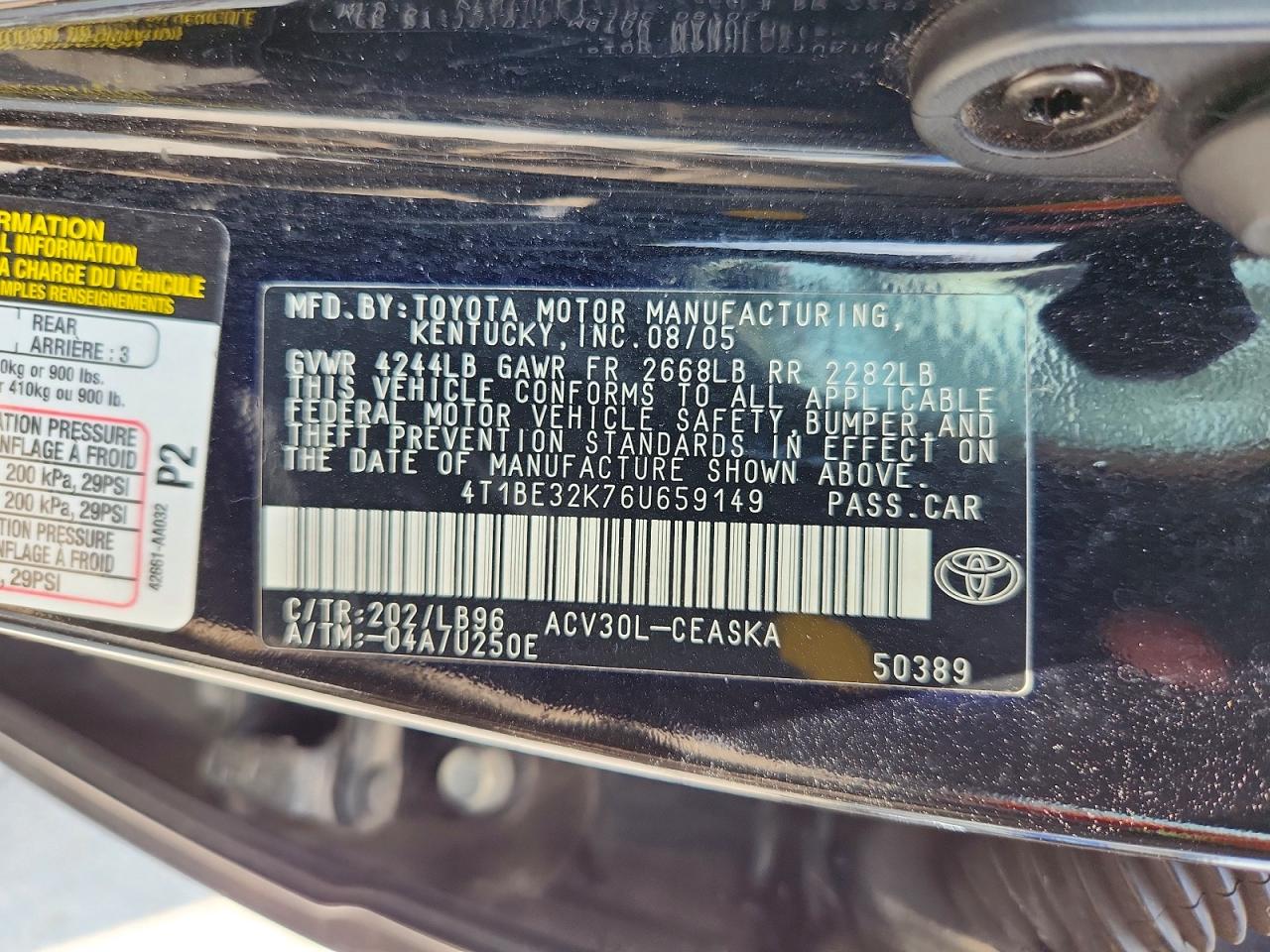 2006 Toyota Camry Se Black vin: 4T1BE32K76U659149