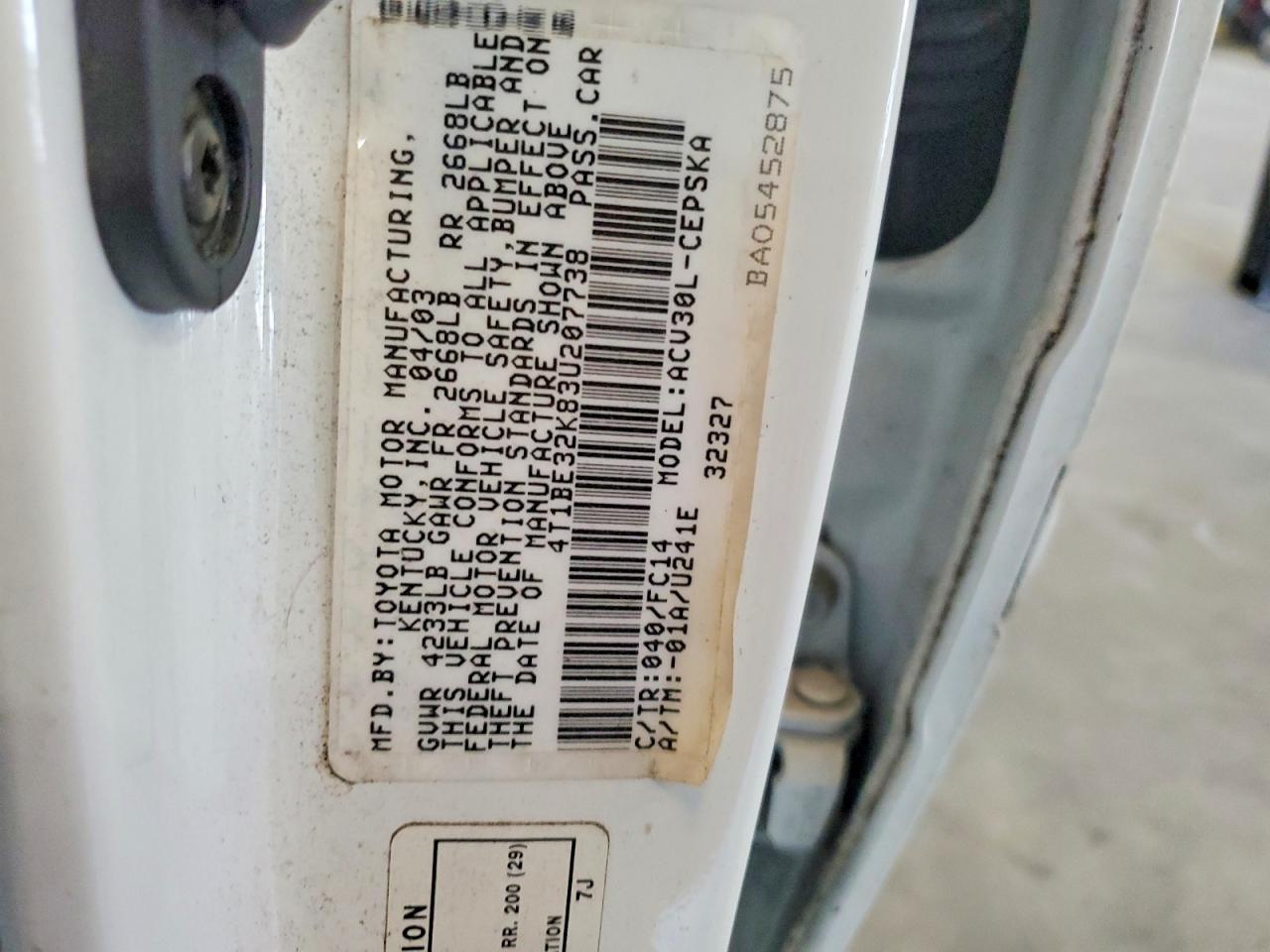 2003 Toyota Camry Se White vin: 4T1BE32K83U207738