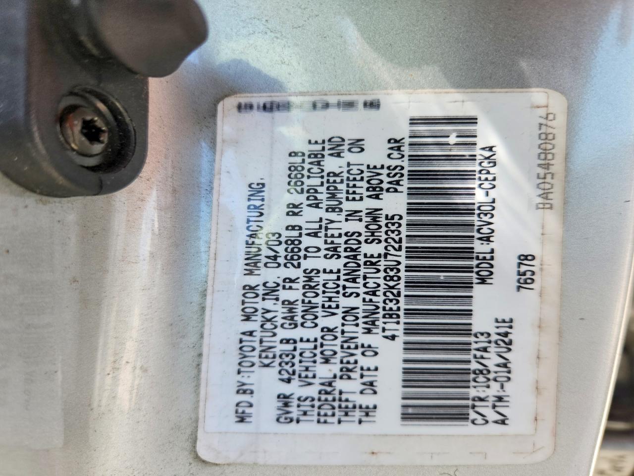 2003 Toyota Camry Xle Silver vin: 4T1BE32K83U722335