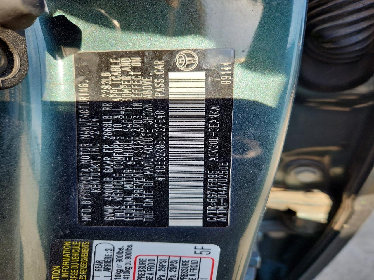 2005 Toyota Camry Le Green vin: 4T1BE32K85U027548
