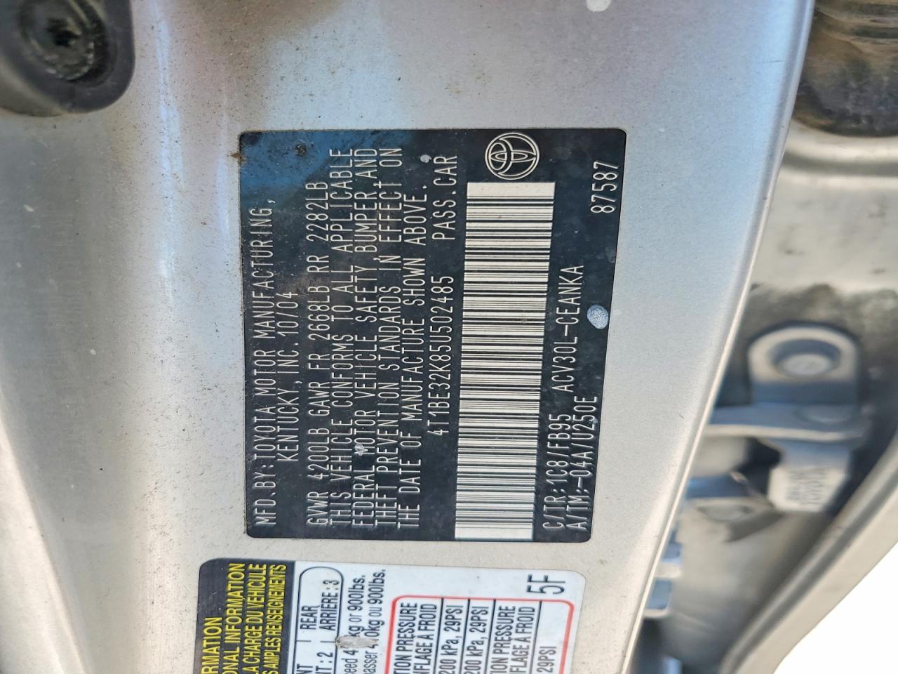 2005 Toyota Camry Le Серебряный vin: 4T1BE32K85U502485