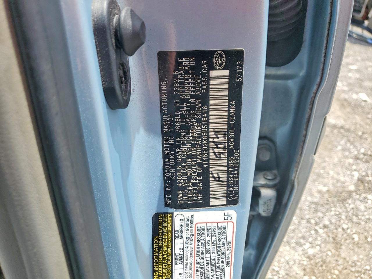 2005 Toyota Camry Le Turquoise vin: 4T1BE32K85U516418