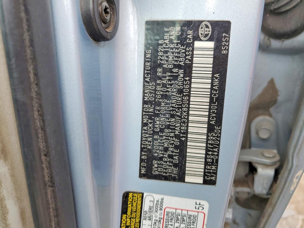 2005 Toyota Camry Le Teal vin: 4T1BE32K85U610654