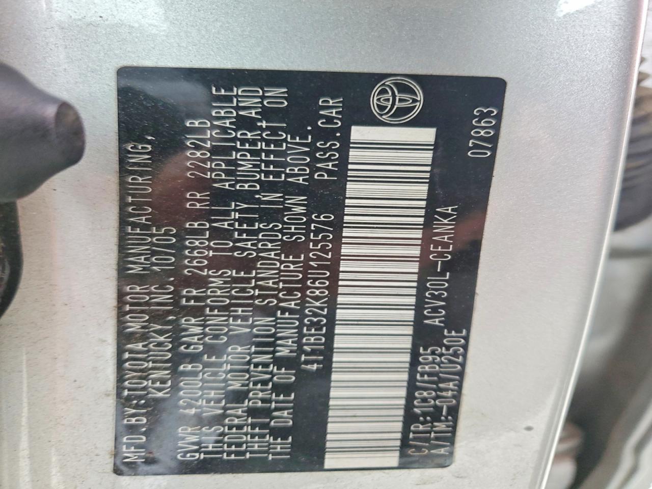 2006 Toyota Camry Le Серебряный vin: 4T1BE32K86U125576