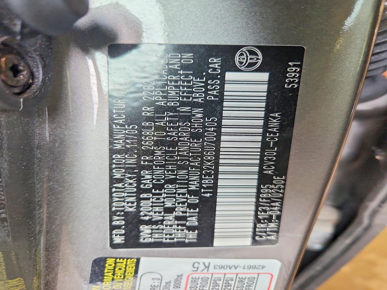 2006 Toyota Camry Standard Gray vin: 4T1BE32K86U700405