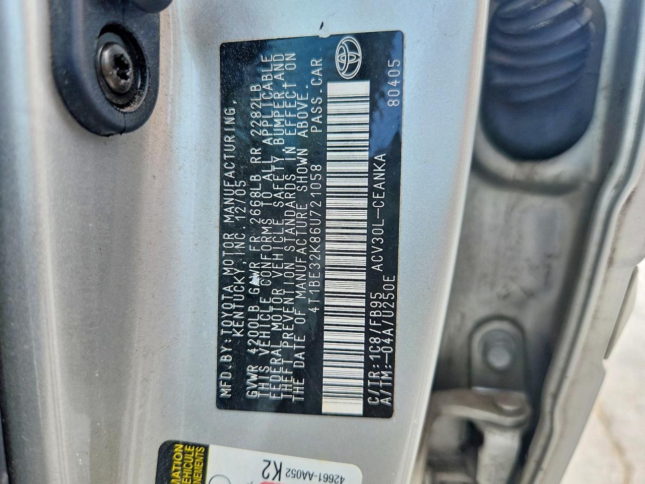 2006 Toyota Camry Le Silver vin: 4T1BE32K86U721058