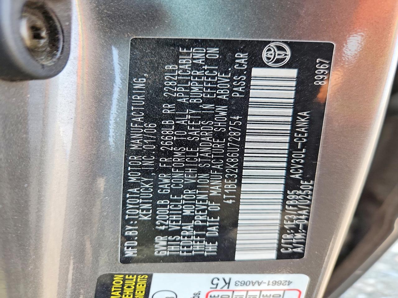2006 Toyota Camry Standard Gray vin: 4T1BE32K86U728754