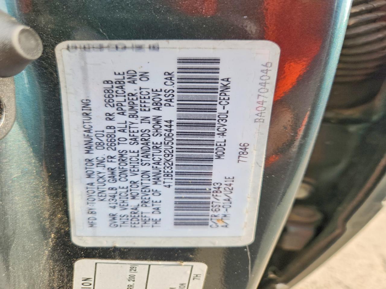 2002 Toyota Camry Le Green vin: 4T1BE32K92U506444