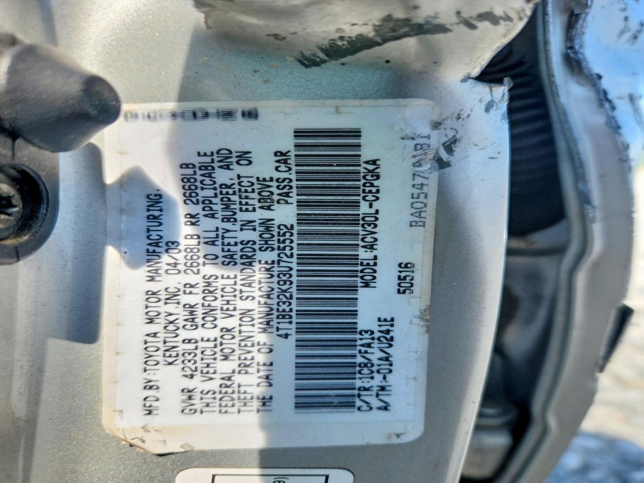 2003 Toyota Camry Xle Silver vin: 4T1BE32K93U725552