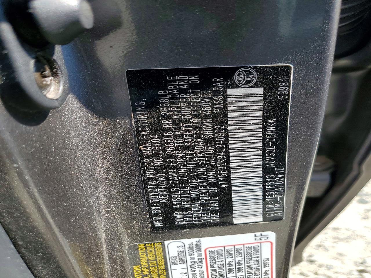 2004 Toyota Camry Le Gray vin: 4T1BE32K94U940902