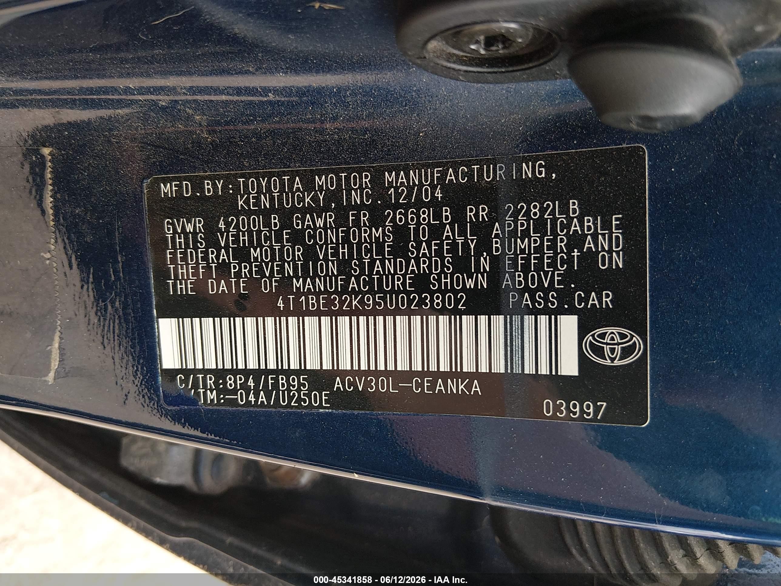 2005 Toyota Camry Le Синий vin: 4T1BE32K95U023802