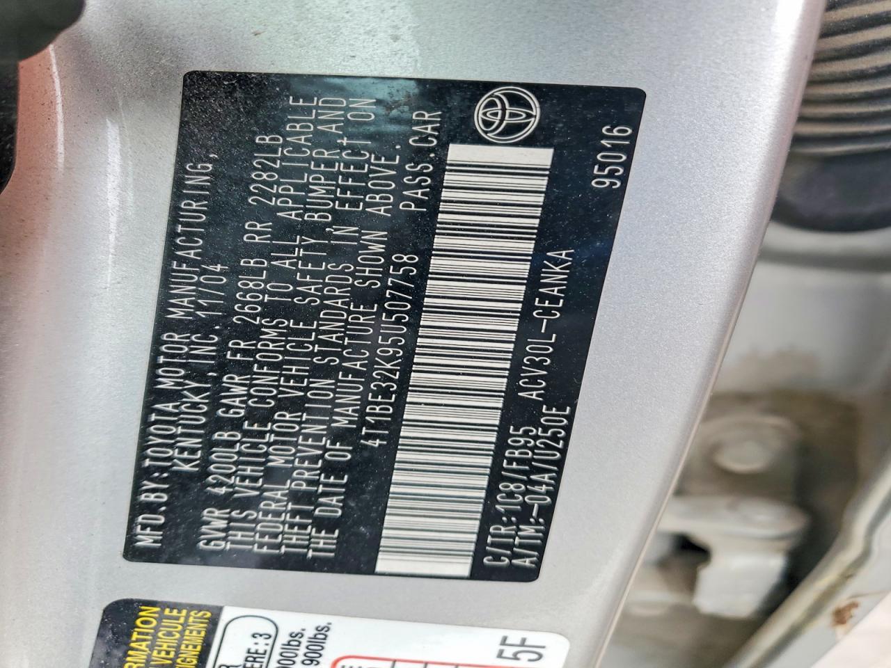 2005 Toyota Camry Le Серебряный vin: 4T1BE32K95U507758