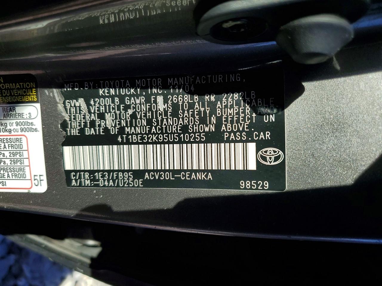 2005 Toyota Camry Le Gray vin: 4T1BE32K95U510255