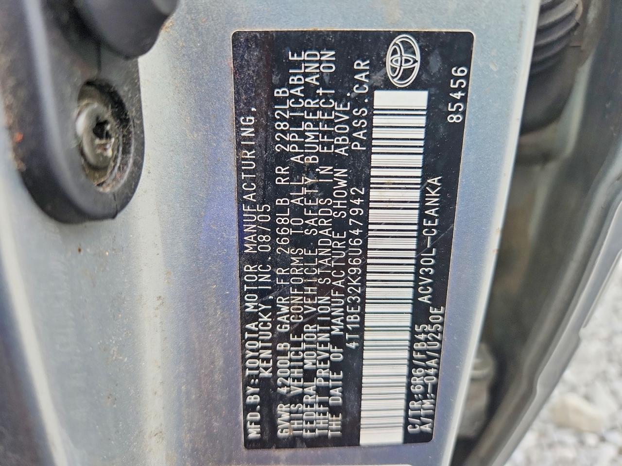 2006 Toyota Camry Le Silver vin: 4T1BE32K96U647942
