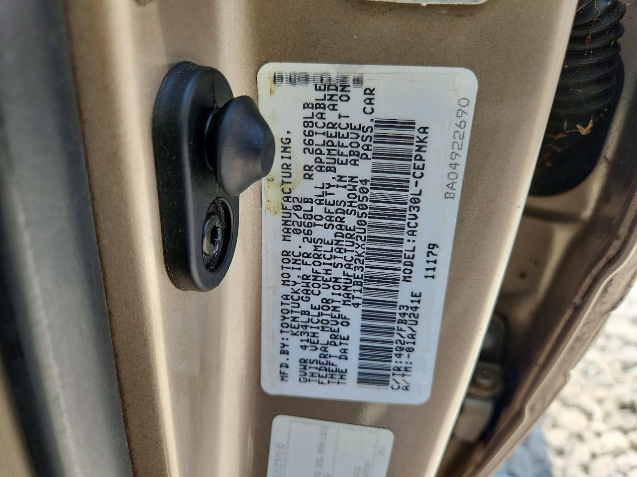 2002 Toyota Camry Le/xle Tan vin: 4T1BE32KX2U050504