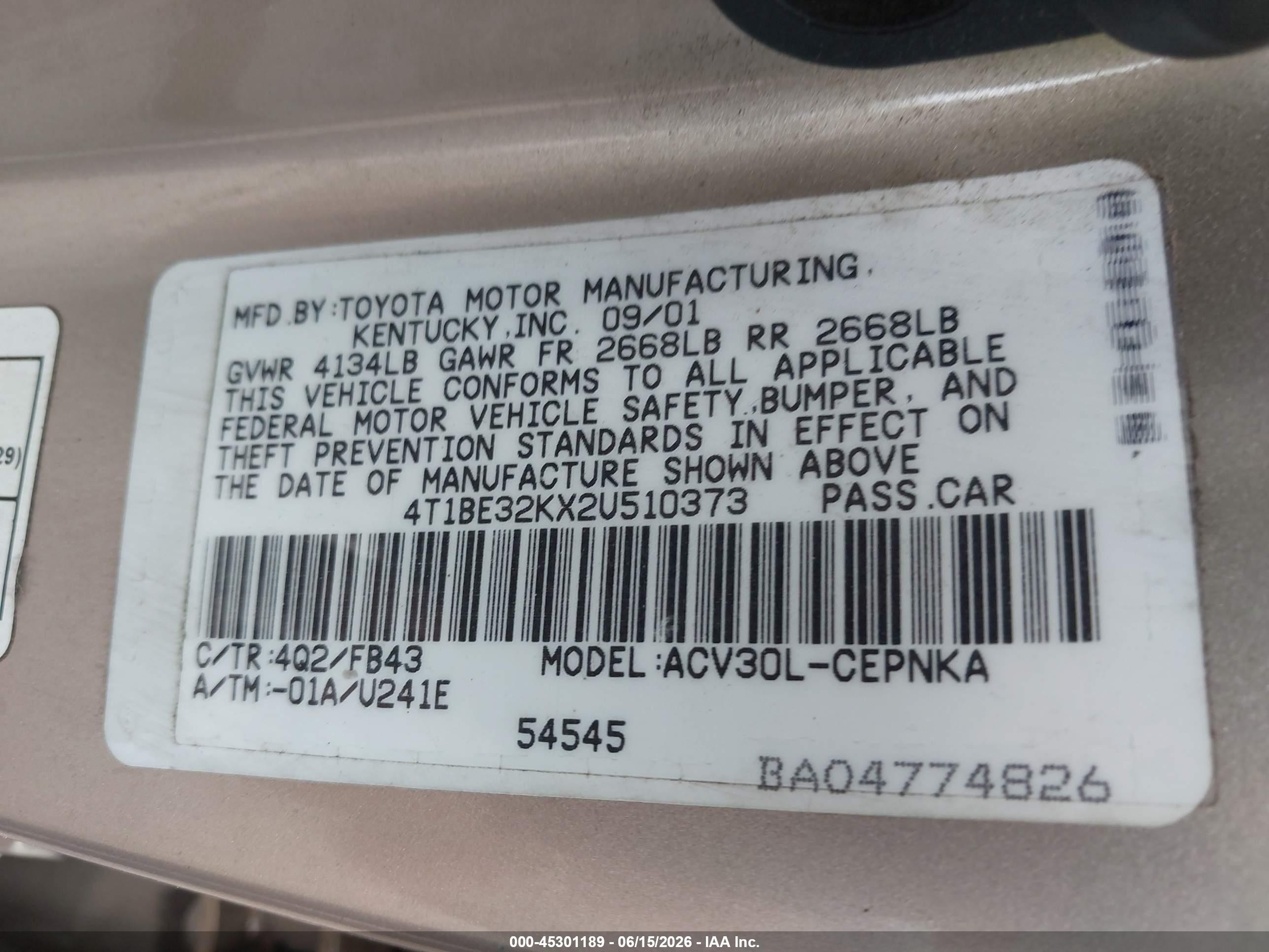 2002 Toyota Camry Le Brown vin: 4T1BE32KX2U510373