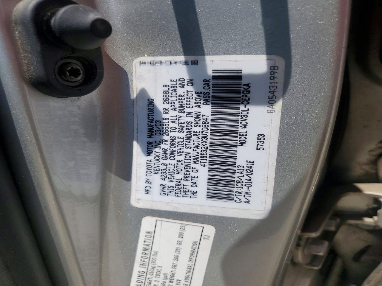 2003 Toyota Camry Xle Silver vin: 4T1BE32KX3U706847