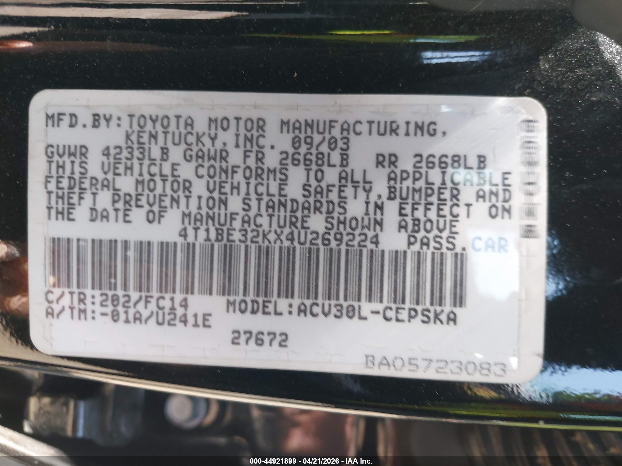 2004 Toyota Camry Se Black vin: 4T1BE32KX4U269224