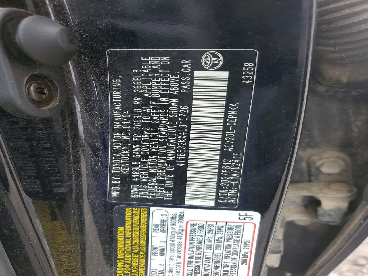 2004 Toyota Camry Le Black vin: 4T1BE32KX4U310726