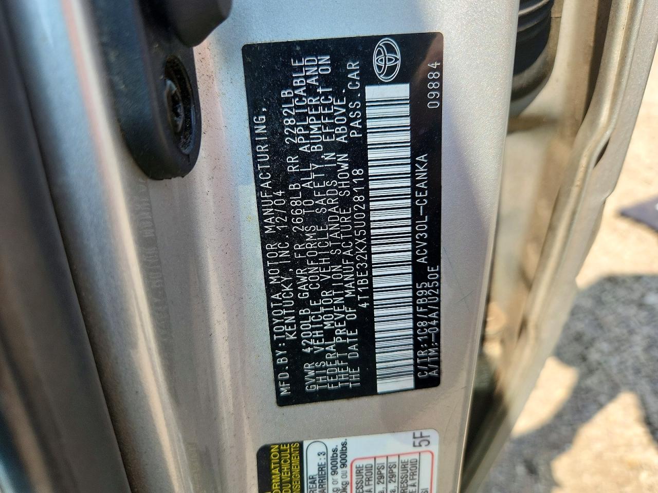 2005 Toyota Camry Le Beige vin: 4T1BE32KX5U028118