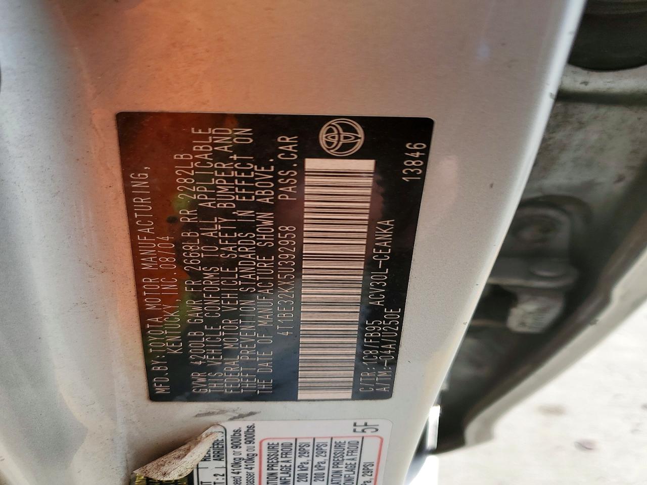 2005 Toyota Camry Le Silver vin: 4T1BE32KX5U392958
