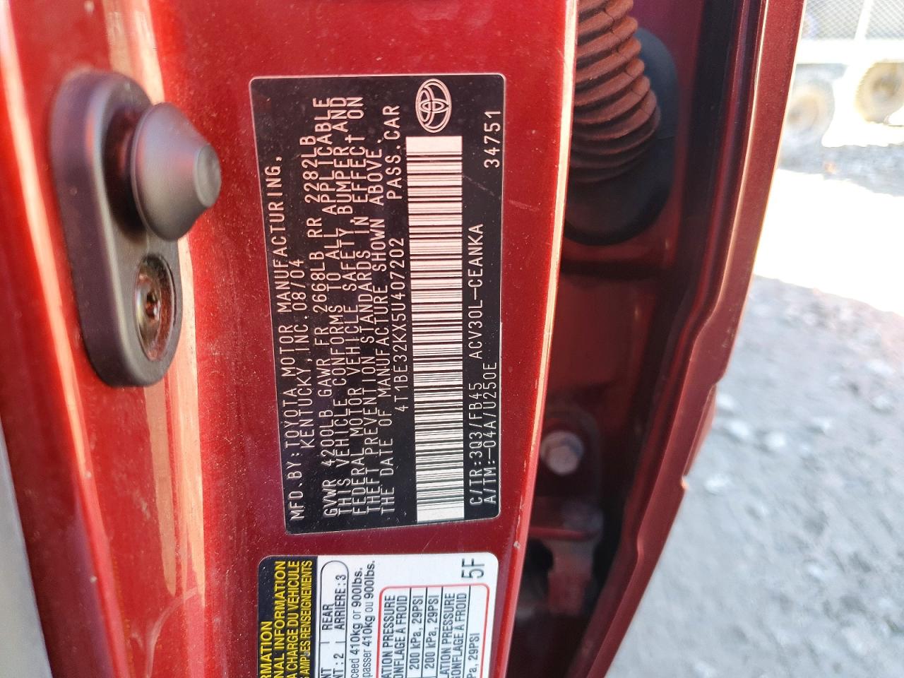 2005 Toyota Camry Le Бордовый vin: 4T1BE32KX5U407202