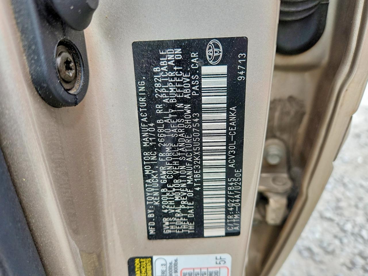 2005 Toyota Camry Ba Tan vin: 4T1BE32KX5U507543