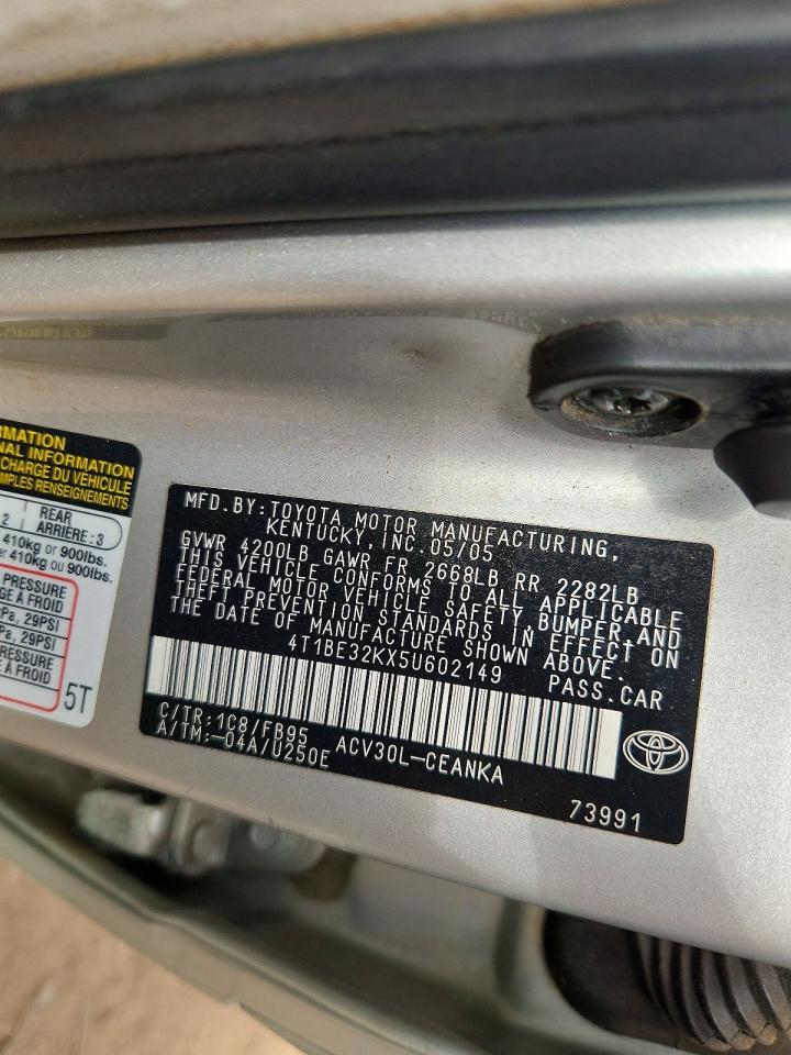 2005 Toyota Camry Standard Silver vin: 4T1BE32KX5U602149