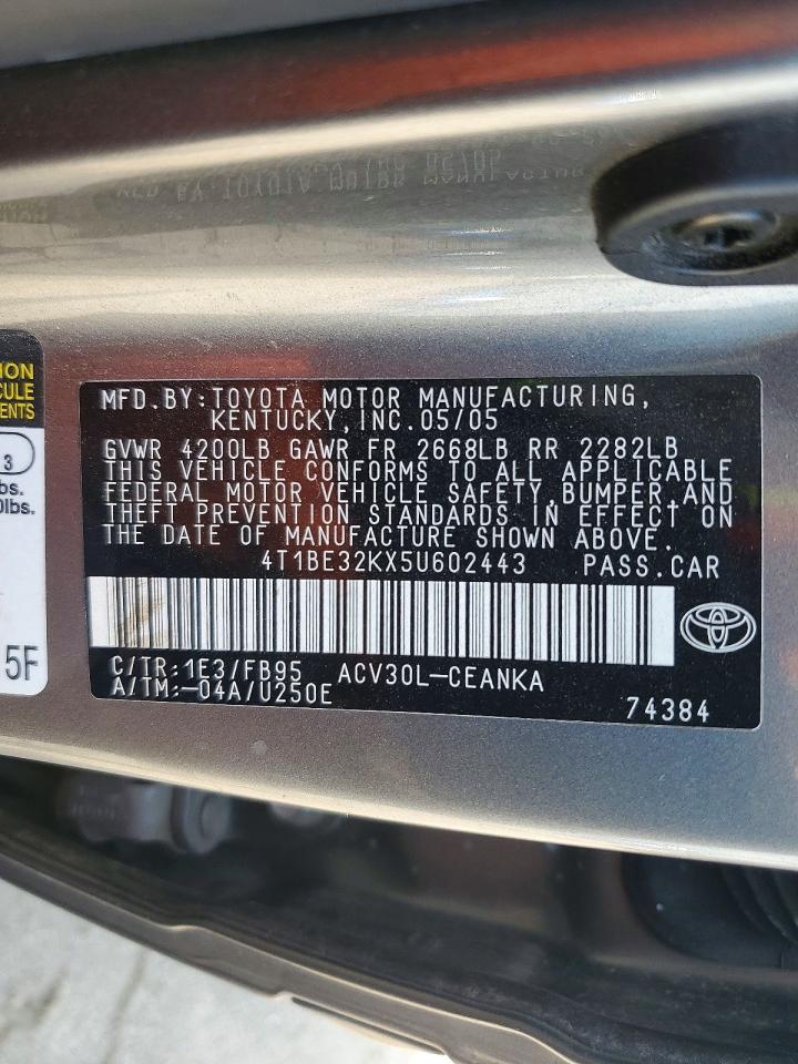 2005 Toyota Camry Le Gray vin: 4T1BE32KX5U602443