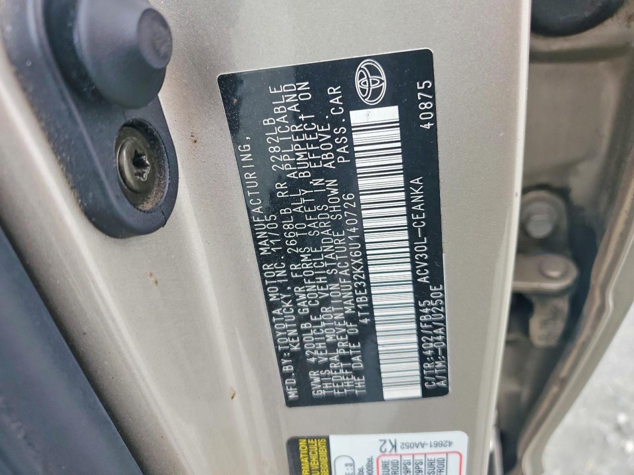 2006 Toyota Camry Le Tan vin: 4T1BE32KX6U140726