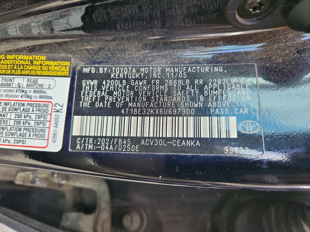 2006 Toyota Camry Le Black vin: 4T1BE32KX6U697300