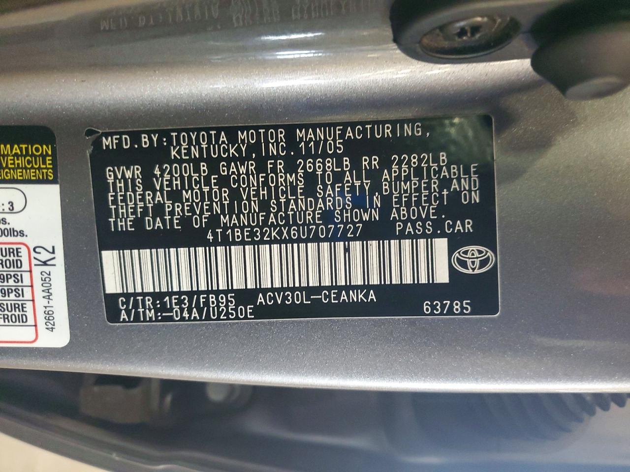 2006 Toyota Camry Le Gray vin: 4T1BE32KX6U707727