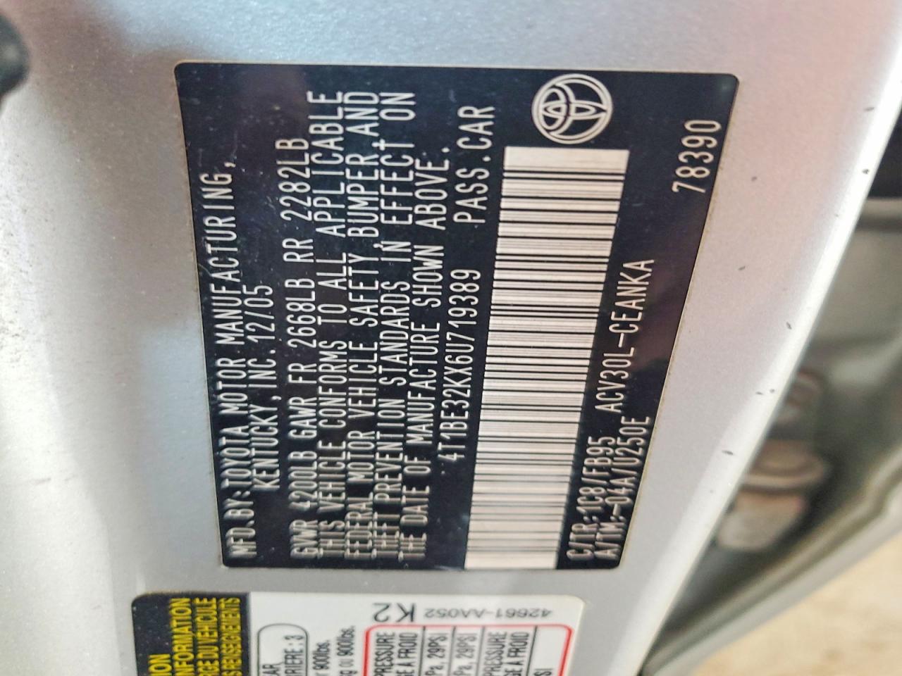 2006 Toyota Camry Le Gray vin: 4T1BE32KX6U719389