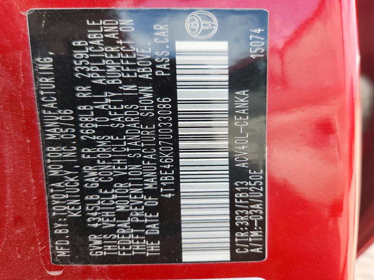 2007 Toyota Camry Le Красный vin: 4T1BE46K07U033086