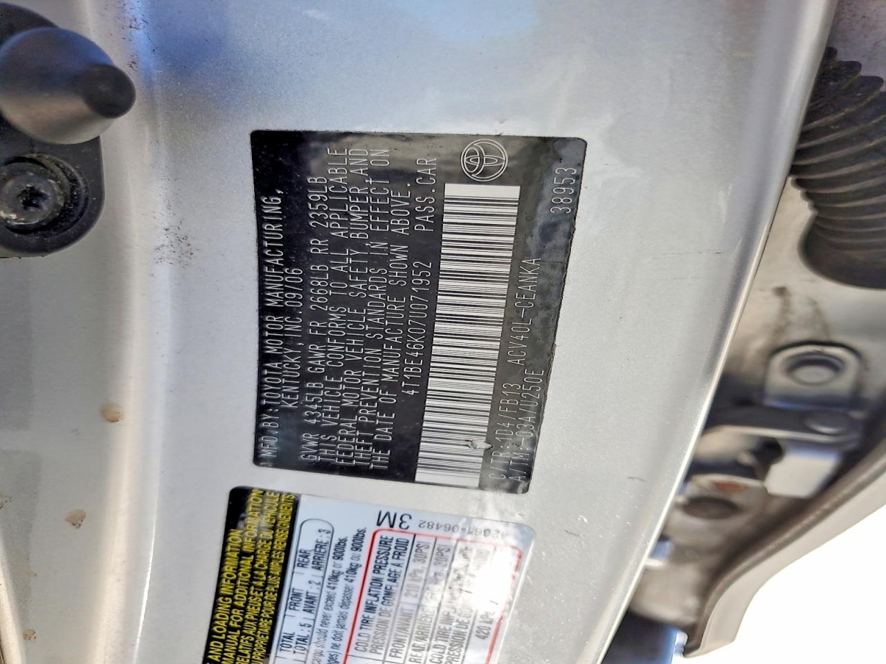 2007 Toyota Camry Le Silver vin: 4T1BE46K07U071952