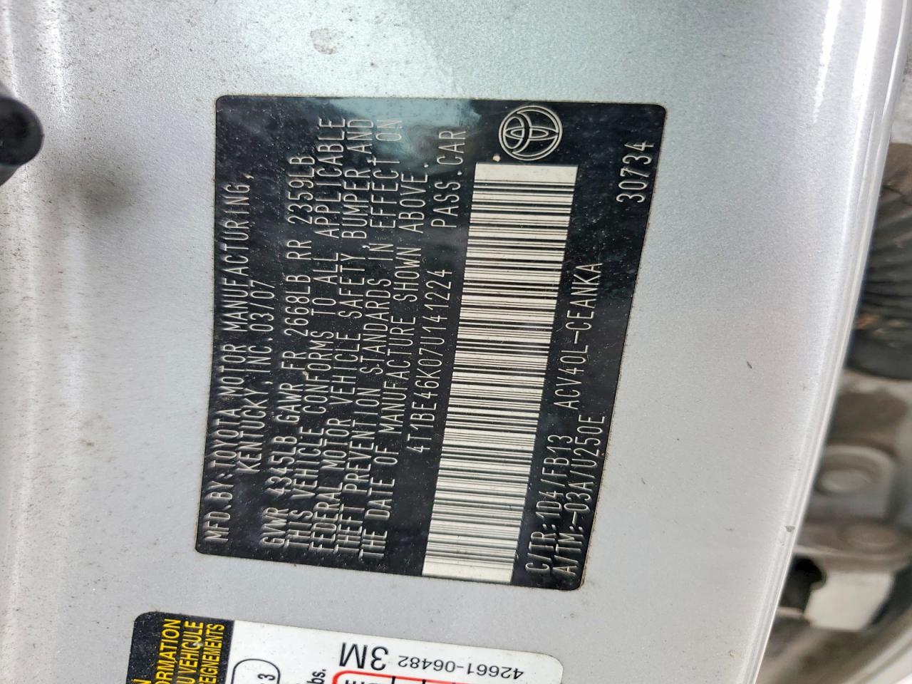 2007 Toyota Camry Silver vin: 4T1BE46K07U141224